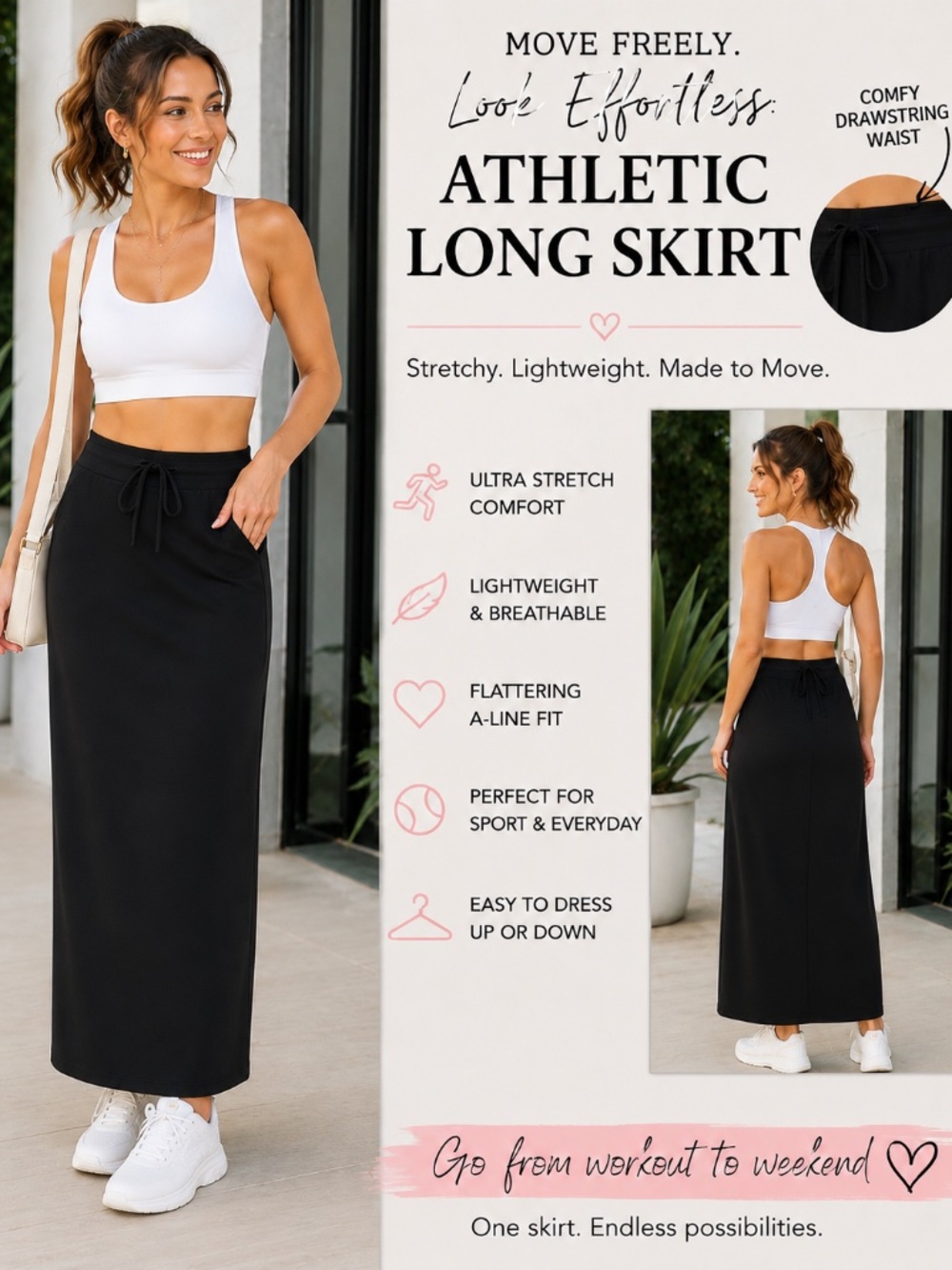 NWT Uniqlo AIRism Ultra Stretch Black Long Maxi Skirt Size Small